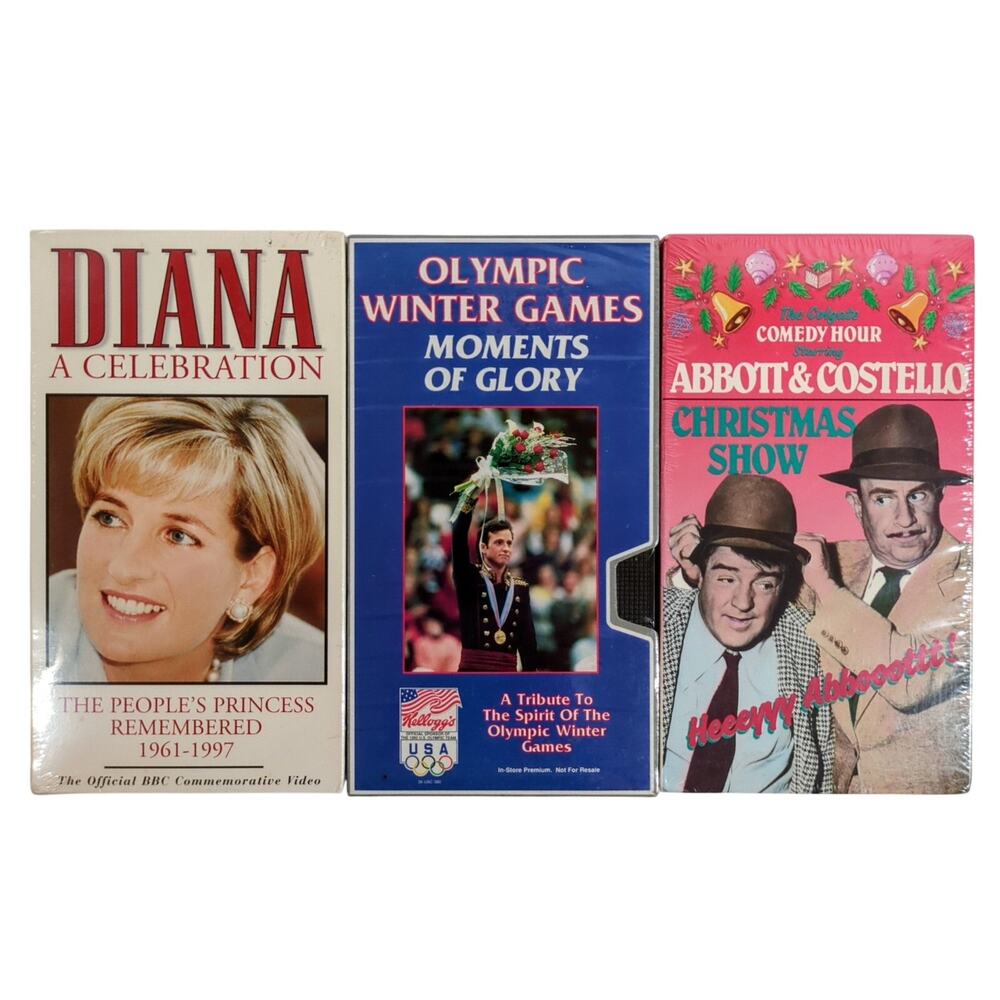 Princess Diana Olympic Winter Games Abbott Costello Christmas VHS Tape Lot 3 New